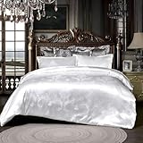 TUMAN Pro Parure de lit 3 pièces de luxe européenne en satin brodé, douce, confortable et légère, housse de couette blanche pour grand lit (sans couette) (blanc, grand lit)