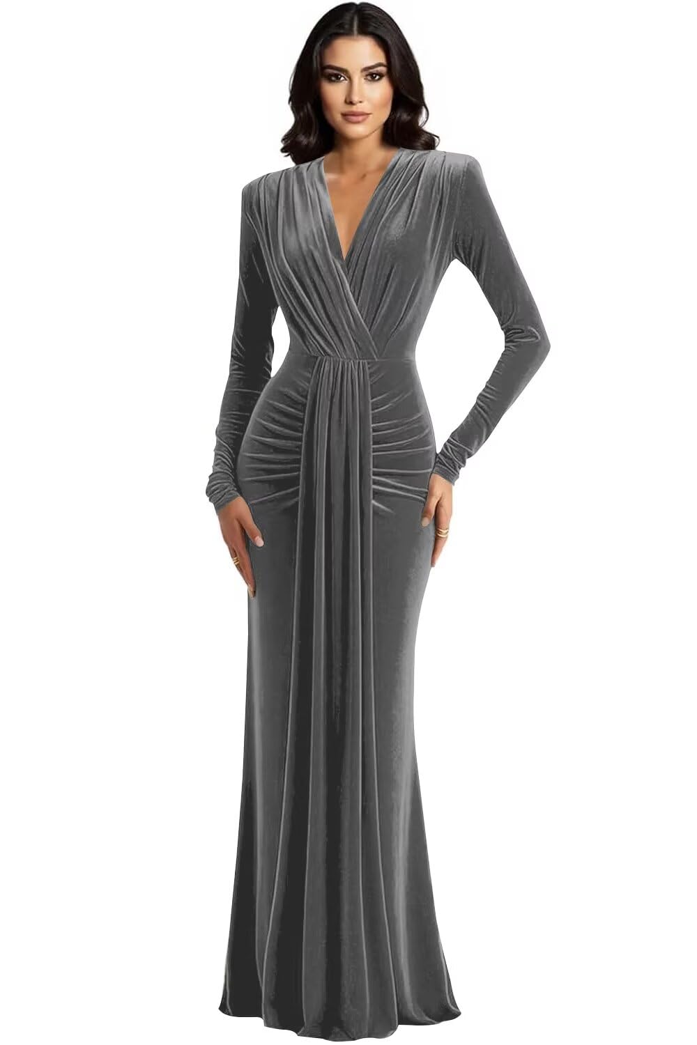 Elegant Velvet Dresses for Women Long Sleeve Formal Maxi Evening Gown Guest Bridesmaid Party Dress