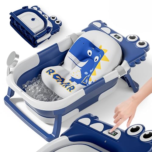 SUPERBE BEBE Vaschetta Pieghevole Con Cuscino Da Bagno E Termometro Incorporato-Vaschetta Per Bambini Con Supporto Da Bagno Gratuito-Regalo Di Nascita Ideale Per Bambine O Bambini-Dalla Nascita
