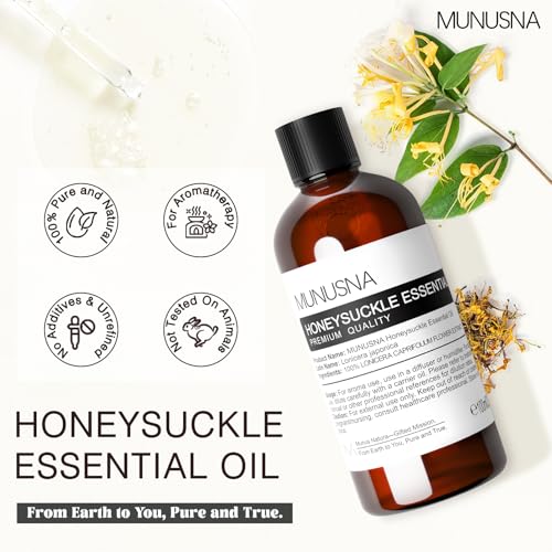 Image of Honeysuckle Essential Oil, Aromatherapy Oil for Skin Body Hair Care | Pure and Natural, Honeysuckle Oils for Massage, Home, Diffuser, DIY Soap and Candle Making, 100ML / 3.38 fl oz