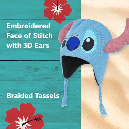Disney's Lilo and Stitch Acrylic Winter Peruvian Beanie with Tassels, Blue3