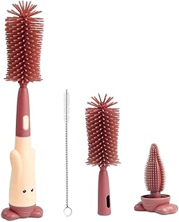 Vicloon Baby Flaschenbürste Set, 3 in 1 Silikon Babyflaschenbürste für Babyflaschenbürste und Sauger, BPA-frei, mit Soft Brush Saugerbürste Strohhalmreiniger(Rot)