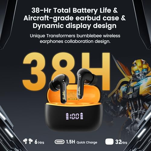 Transformers Wireless Earbuds Bluetooth 5.4 with Low Latency Gaming Mode, 38H Playtime, Noise Cancelling Headphones with Mic, LED Display, Hi-Fi Stereo Sound for iPhone Android (Bumblebee Black) - image 4