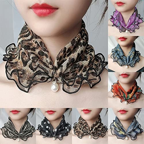 Elegant Scarves for Women Lightweight Leopard Print with Pearl Pendant Silk Shawl Wraps Holiday Scarf Gift