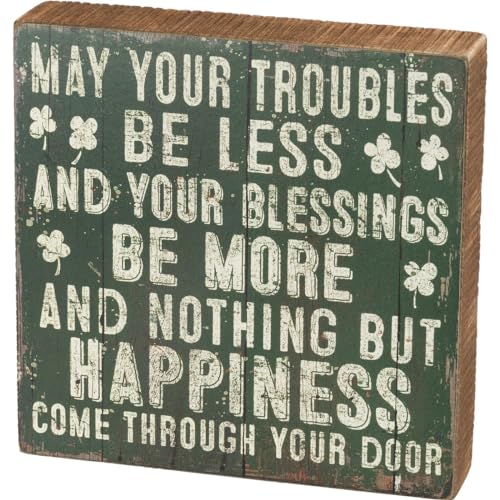 Primitives by Kathy Box Sign - May Your Blessings, 8x8 inches, Green, White