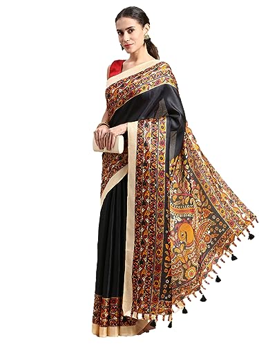 Image of RANI SAAHIBA Women's Art Silk Kalamkari Saree With Blouse Piece