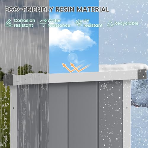 Image of UDPATIO 51 Cu.ft Resin Outdoor Storage Shed with Floor, Weatherproof Vertical Plastic Tool Shed for Backyard&Pool&Lawn&Garden, Grey
