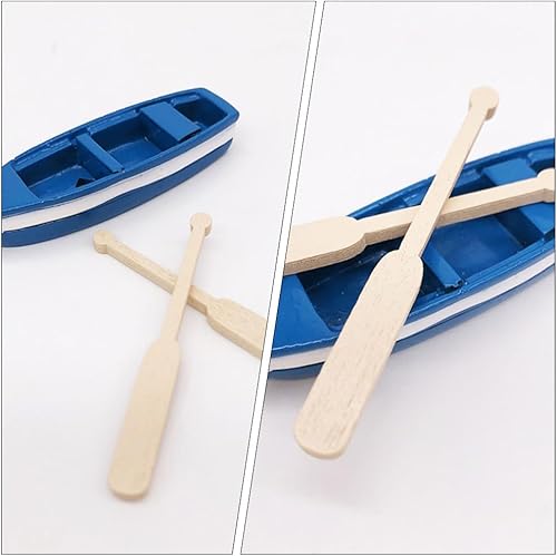 Miniatura 7 de SEWACC 15 juegos de mini botes de remos en miniatura de madera azul, pequeñas figuras de bote de remos de resina, botes de canoa, micro paisaje para
