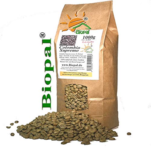 1 kg de café Colombia Supremo – Granos de café árabes verdes, granos de café en bruto Colombia Supremo 1000 g Biopal®