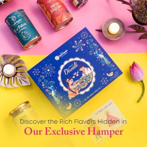 Image of The Flavour Republic Joyful Treat Box | Premium Diwali & Bhai Dooj Hamper with Herb Garlic Crostini, Brownie Thins, Paan & Jaljeera Shots, Millet Jaggery Cookies, Rose Pistachio Cookies & Seed Crackers | Perfect for Family, Friends & Corporate Gifting
