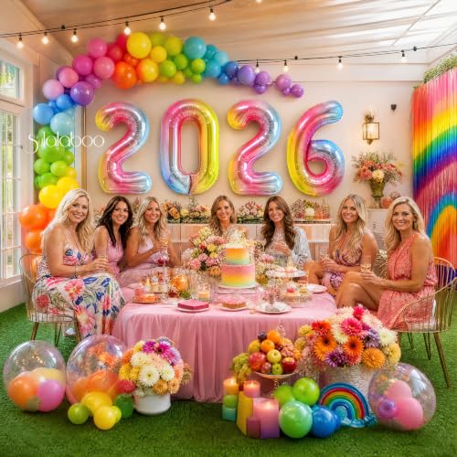 Image of Rainbow Gradient Number 5 Balloon 40 Inch Big Large Balloons 0-9 | 5th Helium Foil Mylar Number Balloons for Birthday Anniversary Party Decorations