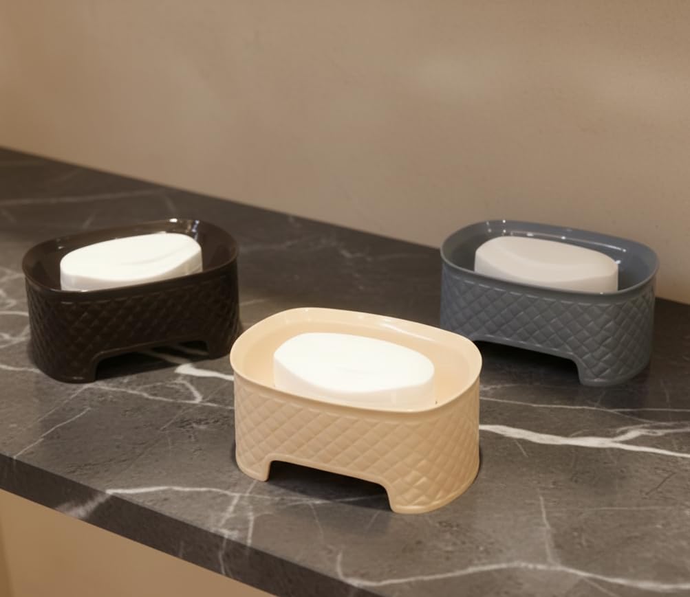 Soap Case(BRZSOAPC-3) Stand Self Draining Soap Dish Holder Soap Box for Shower for Bathroom, Kitchen, Bathtub, Wash basins (Multicolor, Plastic) - Set of 3 Soapcases