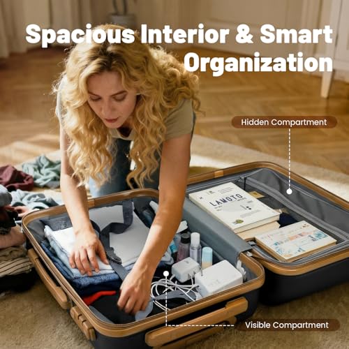 Image of 3-Piece Luggage Set with Carry On Luggage Set 22x14x9 Airline Approved, ABS Hardside Suitcase with 8 Spinner Wheels & TSA Lock, Expandable Suitcase for Men & Women (20 /TB /DB Black)