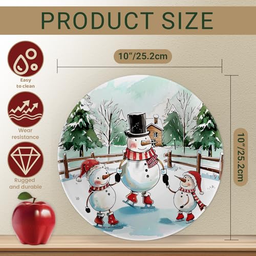 10" Christmas Melamine Plate Set – Dishwasher-Safe, Festive Round Plates with Santa, Snowman, Reindeer & Squirrel Watercolor Designs – Holiday Dinnerware for Table Decor & Parties (Set of 4) – Image 3