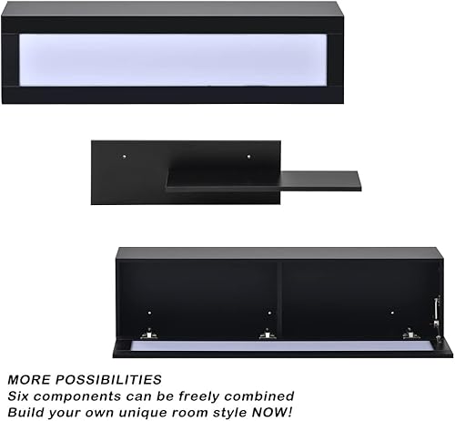 Miniatura 6 de SHUAN Soporte de TV LED flotante montado en la pared con 4 armarios de almacenamiento multimedia y 2 estantes para gabinetes de TV de más de 95