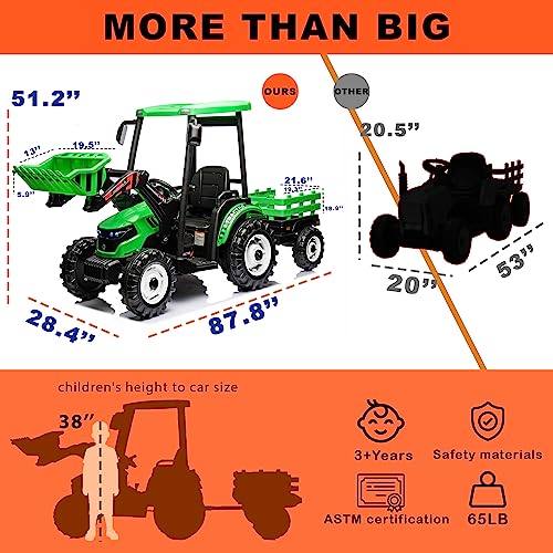 Image of Kidsera 24V Extra-Large Kids Ride On Tractor w /Trailer, Remote Control