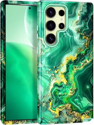 Casetego for Galaxy S23 Ultra Case,Glow in The Dark Three Layer Heavy Duty Sturdy Shockproof Full Protection Rugged Hard PC+Soft TPU Bumper Case for Samsung Galaxy S23 Ultra 5G 6.8 inch,Green Marble