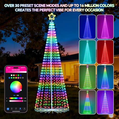 Image of FANCILLUMA 12 FT 832 LED Outdoor Smart Christmas Cone Tree Lights | RGB Color Changing, DIY Multicolor Lightshow, APP & Remote Control, Music Sync Timer Waterproof Outdoor Christmas Decorations