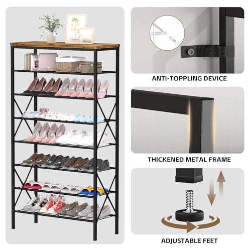 Image of 8 Tiers Tall Shoe Rack Organizer, Large Capacity Shoe Rack Holds 32 Pairs of Shoes, Durable and Stable, Adjustable Metal Shelf Stackable Shoe Shelf for Entryway, Hallway, Living Room, Closet