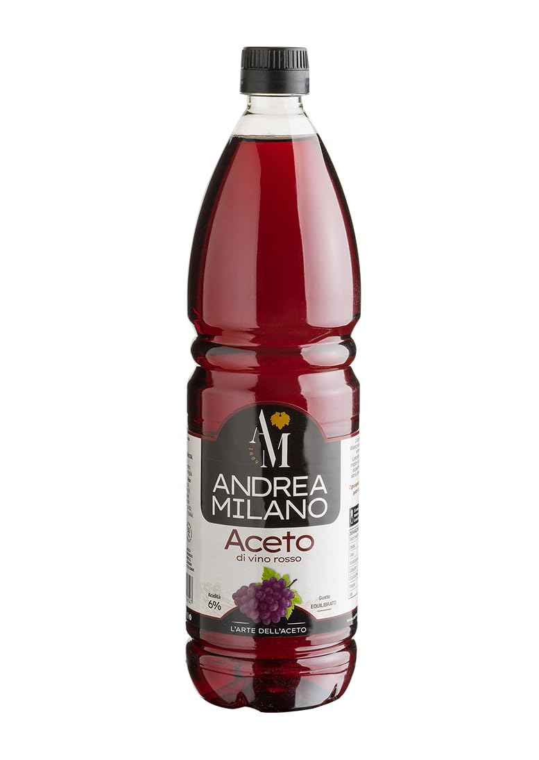 ANDREA MILANO Vinagre de vino tinto, vinagre Aceto di Vino Rosso PET 12 x 1000 ml + llavero gratuito Beni Culinari