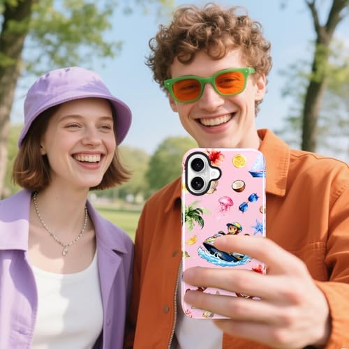 Image of Magnetic for iPhone 16 Plus Case [Compatible with Magsafe] Cute Summer Beach Monkeys Pattern Design, Full Body 2 in 1 Shockproof Scratch Resistant Protective Cover for Women Girl