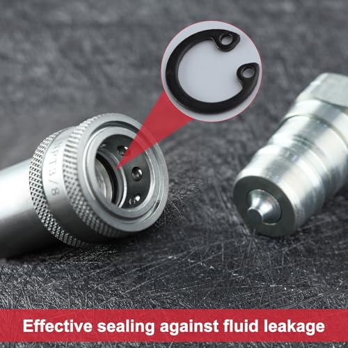 Image of 3 /8' NPT Thread Carbon Steel Hydraulic Quick Connect Couplers with Dust Caps, ISO 7241-A Compatible, Red, 3 Pack
