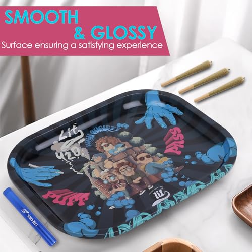 Image of LIT Rolling High Society Metal Tray, 1 Ashtray, Square Ash Tray, Ash Trays for Litting and other stuff for Home, Ashtray for Cigarette Stylish, Ashtray for Home, Car Ashtray(18CMx14CM)