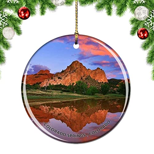 Weekino Colorado Colorado Springs Garden of The Gods Sunset USA Christmas Xmas Tree Ornament Decoration Hanging Pendant Decor City Travel Souvenir Collection Double Sided Porcelain 2.85 Inch