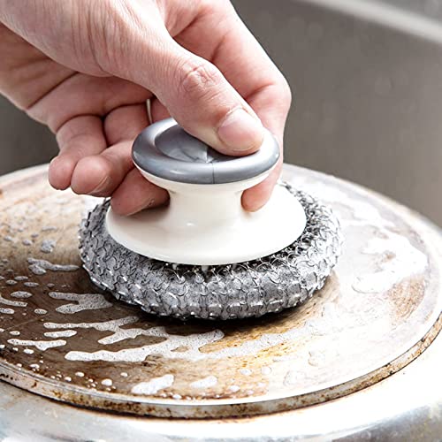 Image of 24Pack Steel Wool Scrubber with Handle, Stainless Steel Scrubber for Cleaning Cast Iron, Dishes, Stock Pots, Pans, Griddles, Grills