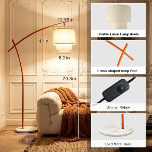 Image of Lightdot Arc Floor Lamp for Living Room, Orange Modern Standing Tall Lamps Dimmable 3000K Warmwhite, LED Floor Lamp Bedside Lamp Tall Lamps for Home Office Bedroom Corner Decor (T45 Bulbs Included)