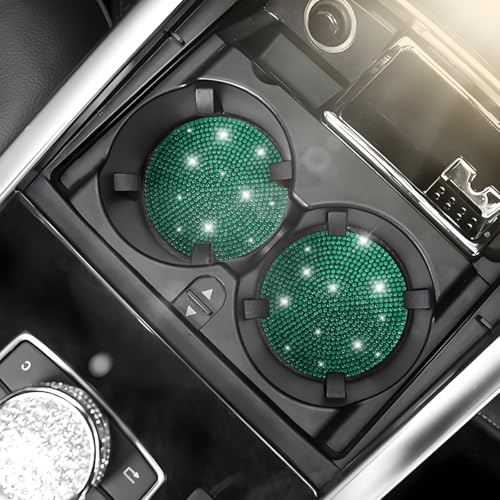 Image of Osilly Bling Car Cup Holder Coaster, Crystal Rhinestone Anti-Slip Insert Coasters, Universal 2.75 Inch Fashion Automotive Cup Mat, Car Interior Accessories Decor Gifts for Women (Green, 4PCS)