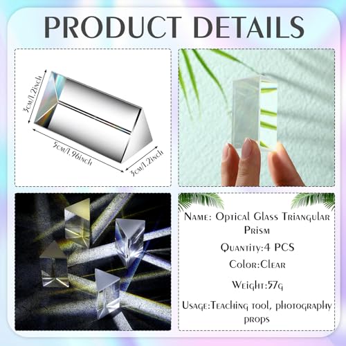 Image of Copkim 4 Pcs Clear Glass Prisms K9 Crystal Triangular Prism for Physics Teaching Photo Rainbow Photography Light Prisms for Refracted Light Spectrum Students Presents Gift(2 Inch)
