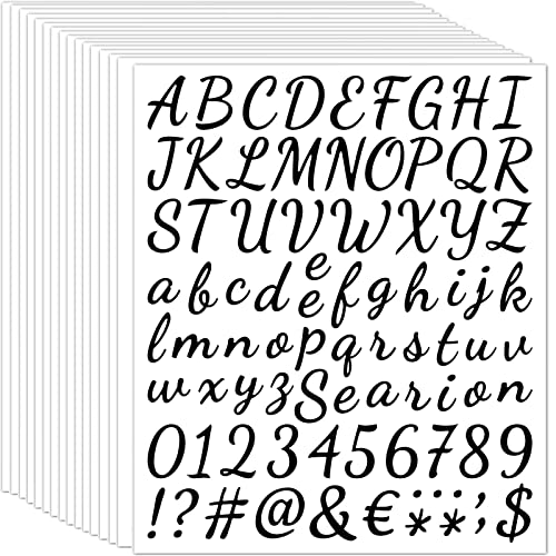 Kit de 16 hojas de vinilo con letras y números, autoadhesivas, letras del alfabeto, calcomanías de letras de números, etiquetas de despensa para oficina, buzón, cocina, carteles, ventana, puerta