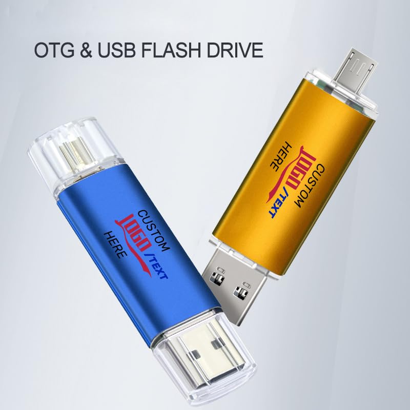 Custom OTG USB Flash Drive, 50 Pack Personalized Thumb Drive Dual USB Memory Stick Pen Drive, Ideal for Corporate Gifts, Business Events and Promotional Giveaways (128 GB,with Metal Box)