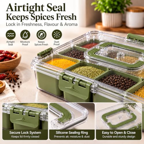 Image of Premium Masala Box with 11 Containers & 2 Spoons | Spice oragnizer
