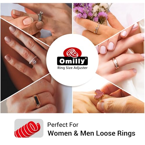 Omilly 12 Pack Ring Size Adjuster for Loose Rings - 6 Sizes Spiral Invisible Silicone Guards, Jewelry Fitter Resizer for Women & Men, Fits Almost Any Ring (Transparent, Easy to Use)