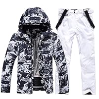 HOUZONIY Herren Skianzug Set Herren Schneeanzug Warmer Winddichter 2-Teiliger Schneeanzug(209+Weiß M)