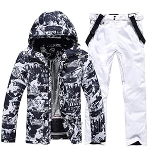 HOUZONIY Herren Skianzug Set Herren Schneeanzug Warmer Winddichter 2-Teiliger Schneeanzug(209+Weiß L)