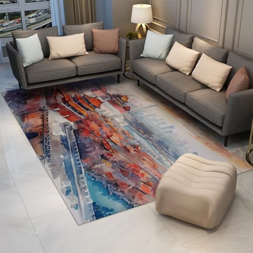 Tapis vintage rétro lavable en machine grand format doux fin