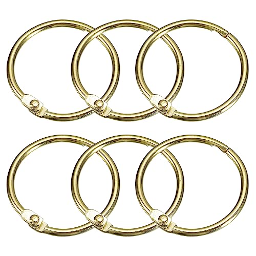 Sourcing Map 6pcs Gold Carbon Steel Shower Curtain Rings, 1.5 Inch Loose Leaf Binder Rings