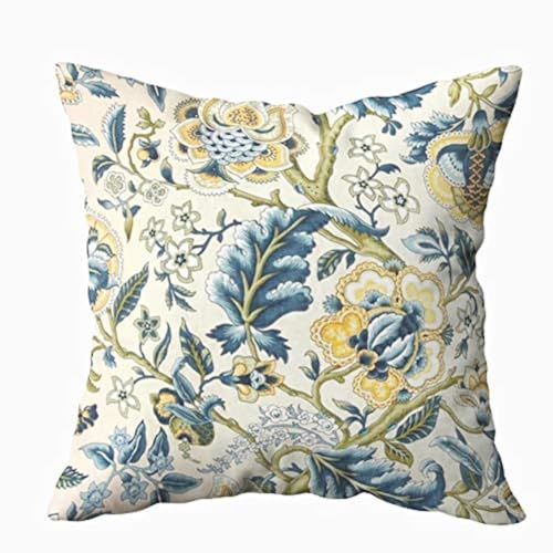 Shorping Decorative Pillow Covers, Zippered Covers Pillowcases 16X16Inch Throw Pillow Covers Floral Jacquard Print Blue Yellow Hues for Home Sofa Bedding