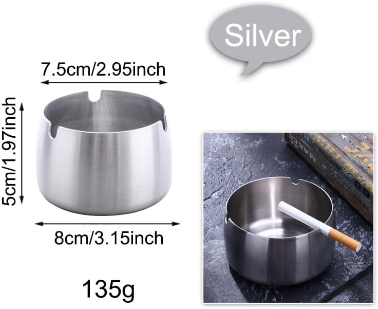 Miniatura 2 de AKOAK Cenicero redondo de acero inoxidable grueso anticaídas resistente al calor de alta temperatura, para sala de estar, escritorio, oficina,