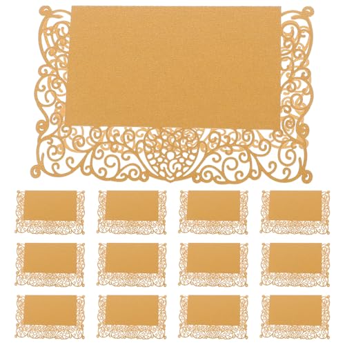 OSALADI Tarjetas de Asiento para Bodas 50 Piezas Tarjetas de Mesa Huecas en Forma de Corazón Color Blanco Detalles Dorados Diseño Calado Tridimensional para Eventos y Recepciones