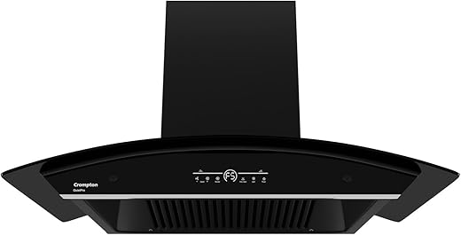 Crompton QuietPro Inverter Motor Curved 90cm Filter less Auto Clean Wall Mounted Chimney Black 1420 CMH – CHD-QPVC90FLE-MBL