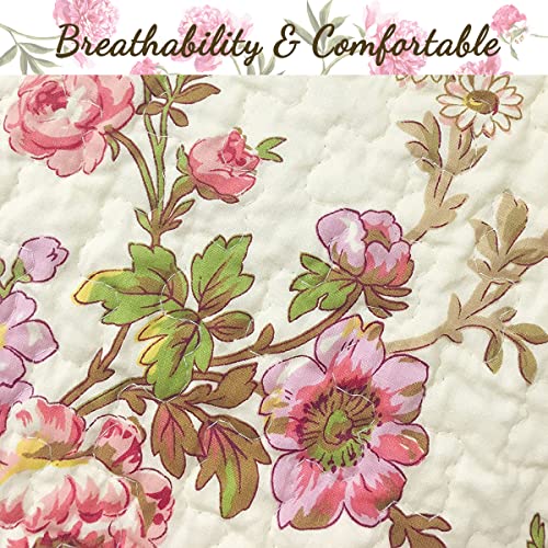 Cozy Line Home Fashions French Country Floral Blooming 3-Piece Cotton Reversible Quilt Set