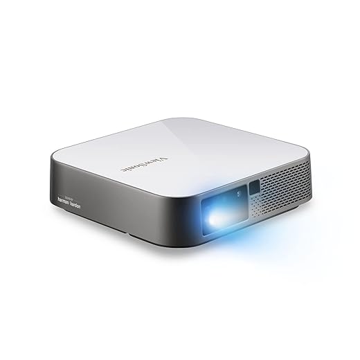 ViewSonic M2e 1080p Portable Projector with 1000 LED Lumens, H/V Keystone, Auto Focus, Harman Kardon Bluetooth Speakers, HDMI, USB C, 16GB Storage, Stream Netflix with Dongle