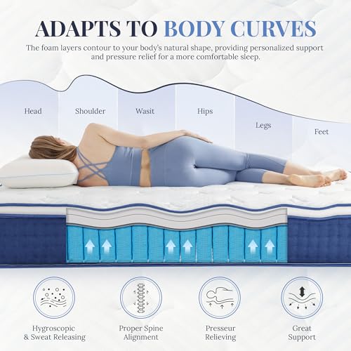 Image of Queen Size Mattress, 10 Inch Queen Size Hybrid Mattresses in a Box