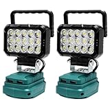 2 Stück Akku Lampe für Makita 18V Akku, 40W Kabellose LED Arbeitsleuchte, Tragbares Flutlichter, Baustellen Lampe Strahler mit 2 USB Ladeanschluss, für Autoreparaturen, Camping, Werkstatt (Ohne Akku)