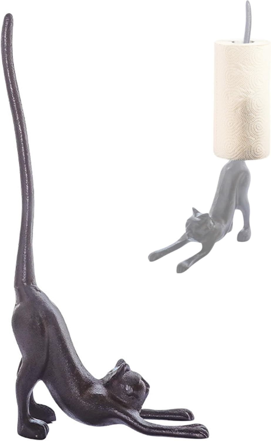 Cat Paper Towel Holder 17'' Cast Iron Paper Towel Holder Funny Toilet Paper Holder for The Floor or Counter in The Kitchen or Bathroom Bronze Rustic