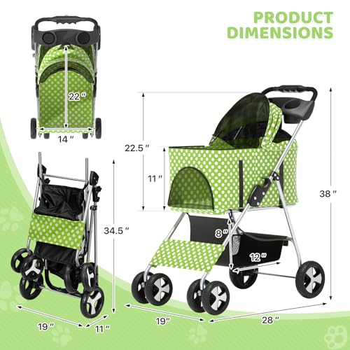 Image of Magshion 3-in-1 Foldable Pet Stroller for Small to Medium Dogs and Cats | Dog Travel Jogger with Detachable Carrier, Cup Holder & Storage Basket, For Small /Medium Dogs & Cats Up to 33 lbs